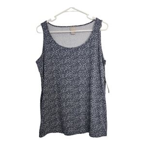 Chicos Viscose Geo Print Basic Knit Navy Casual Office Blouse Tank Sz 2/L